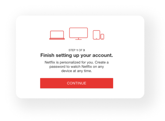 The visual that shows setting up an account on Netflix