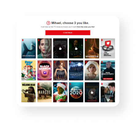 The visual that shows when creating an account on Netflix, Netflix asks you a series of questions about your viewing preferences