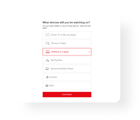 The visual that shows when creating an account on Netflix, Netflix asks you on which devices you’re planning to watch these shows