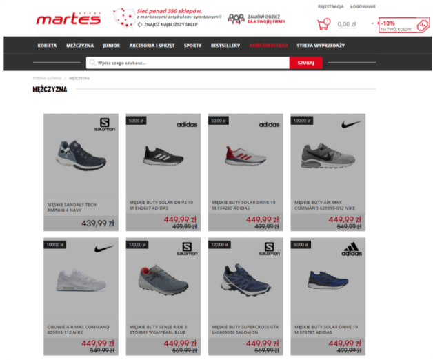 A website personalization example from Martes Sport