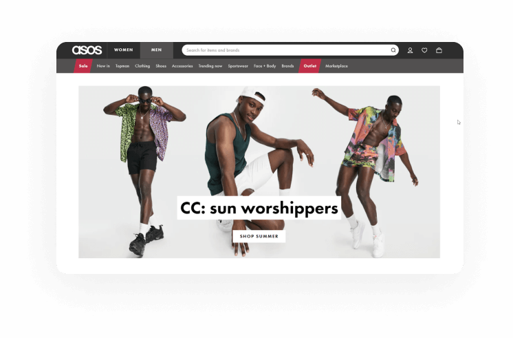 ASOS homepage personalized by most recent search