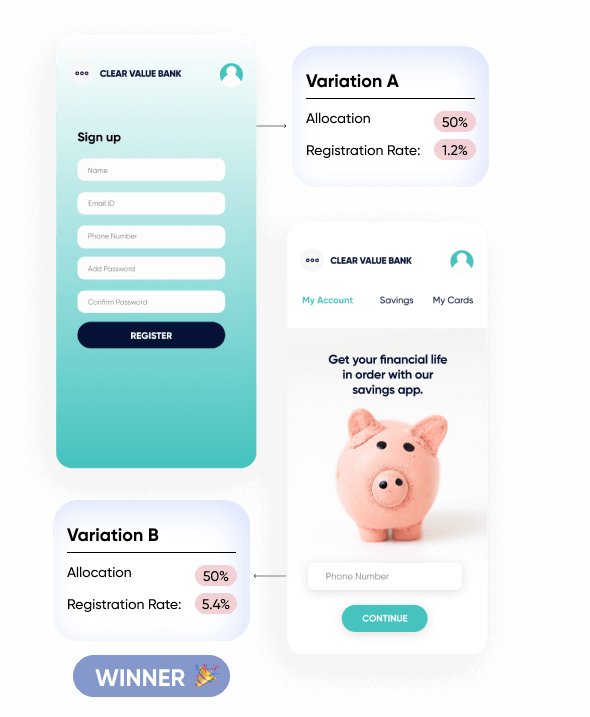 A/B tests on registration page