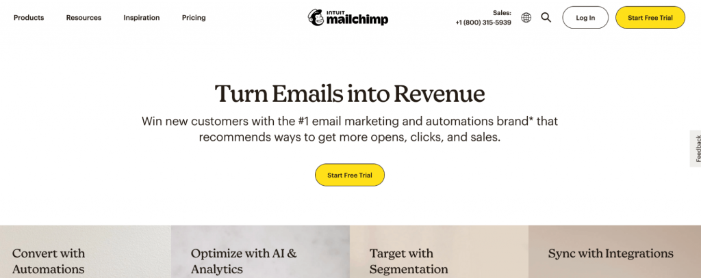 Mailchimp homepage