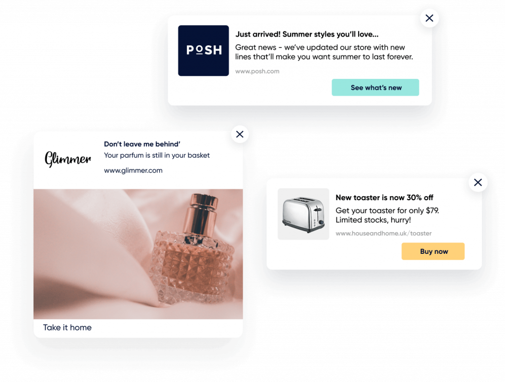 Dynamic content (such as last purchased product, browsed product name, product name, and more) to personalize your push notification and make it more meaningful for the customer