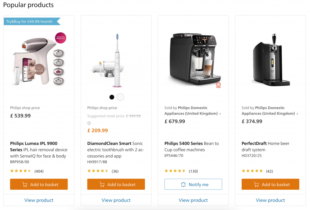 Philip’s advanced product recommendations using Smart Recommender