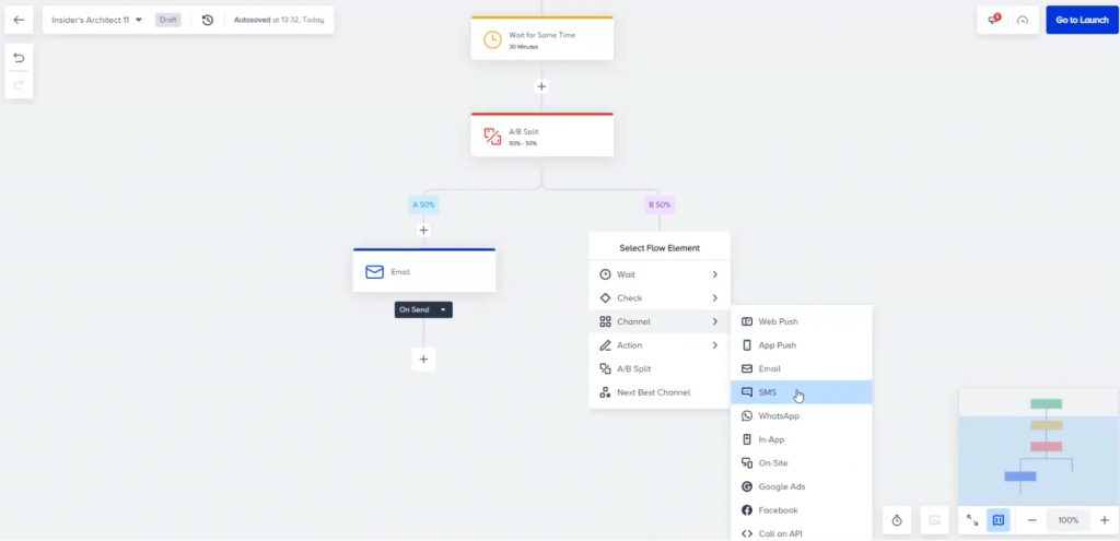 Insider Architect A/B test SMS vs email