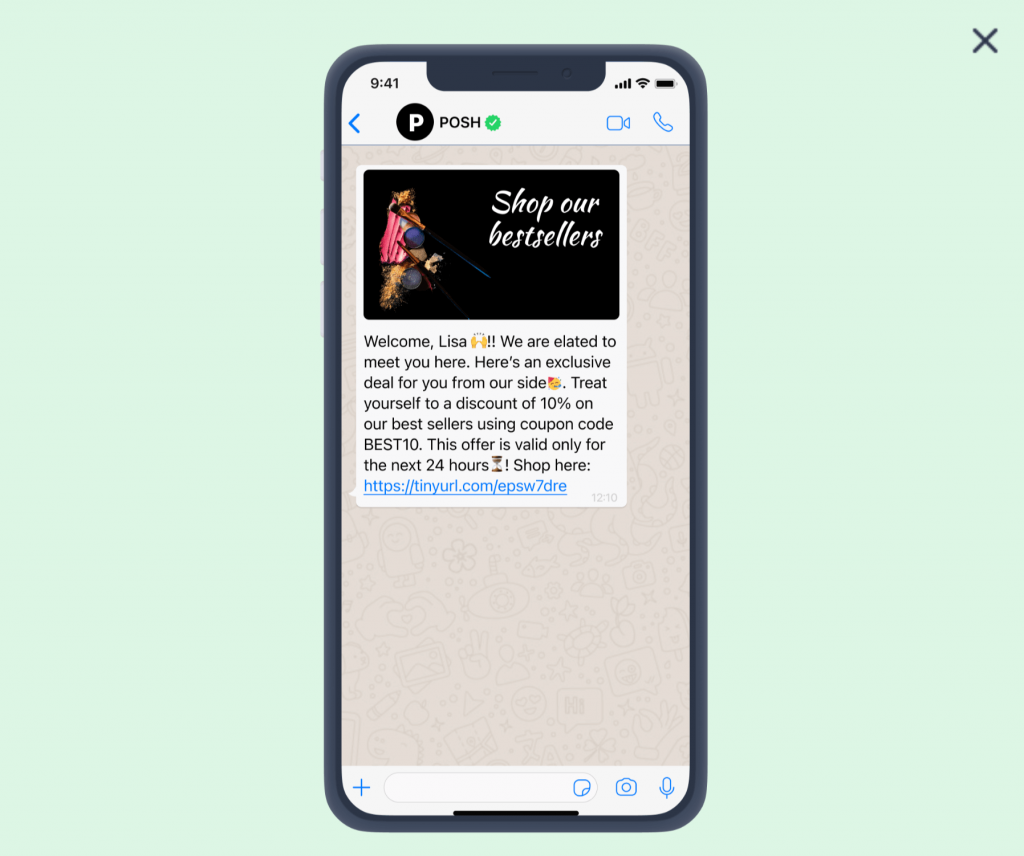 Insider WhatsApp template discount code