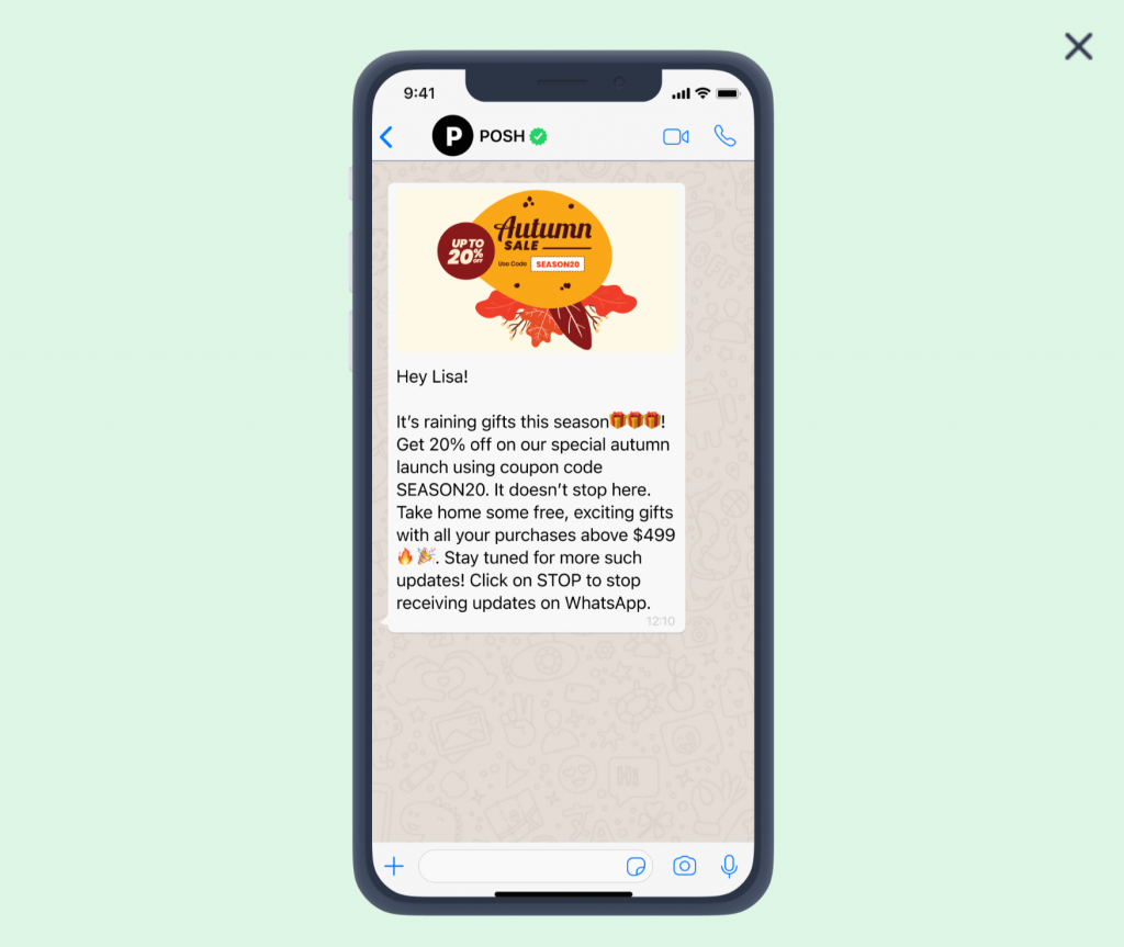 Insider WhatsApp template seasonal discount code