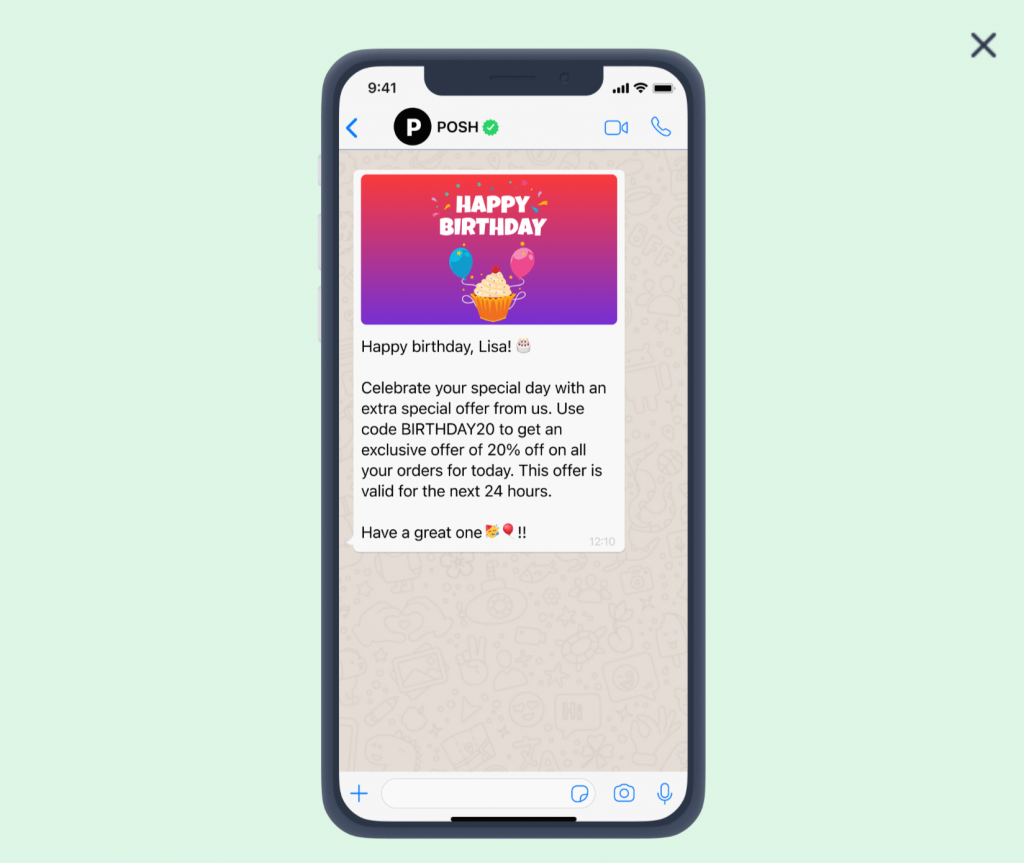 Insider WhatsApp template celebrate customer birthday