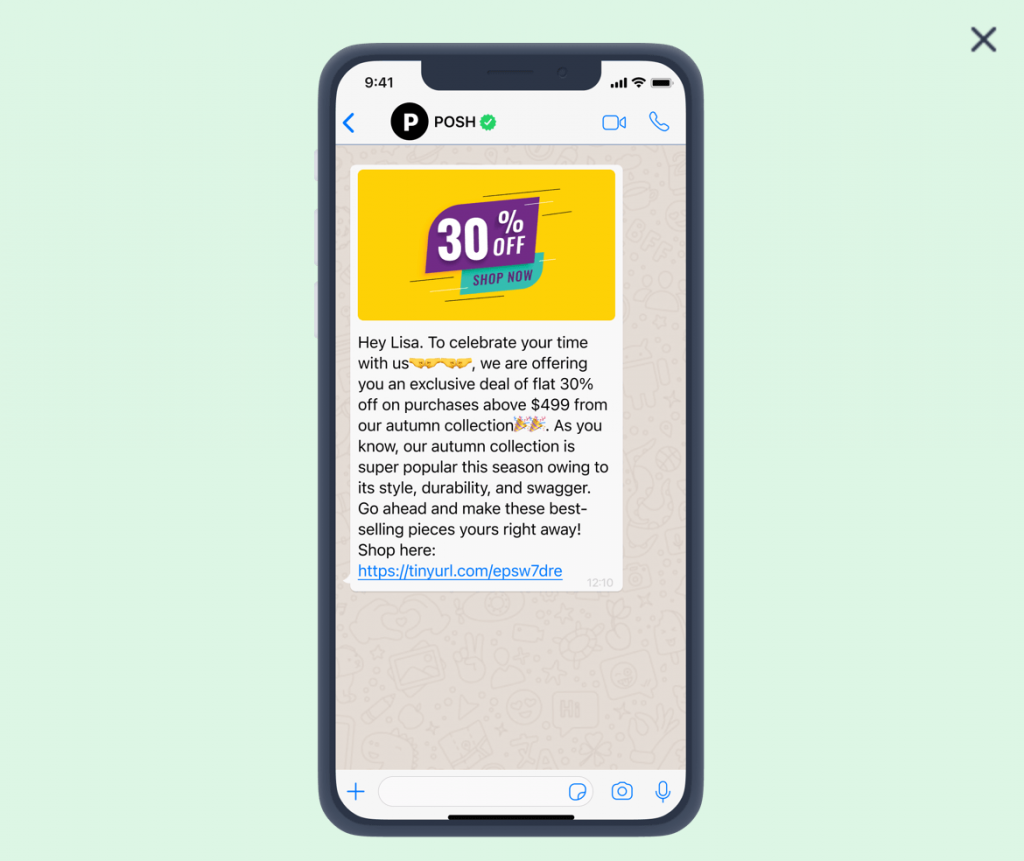 Insider WhatsApp template discounts for loyal customers