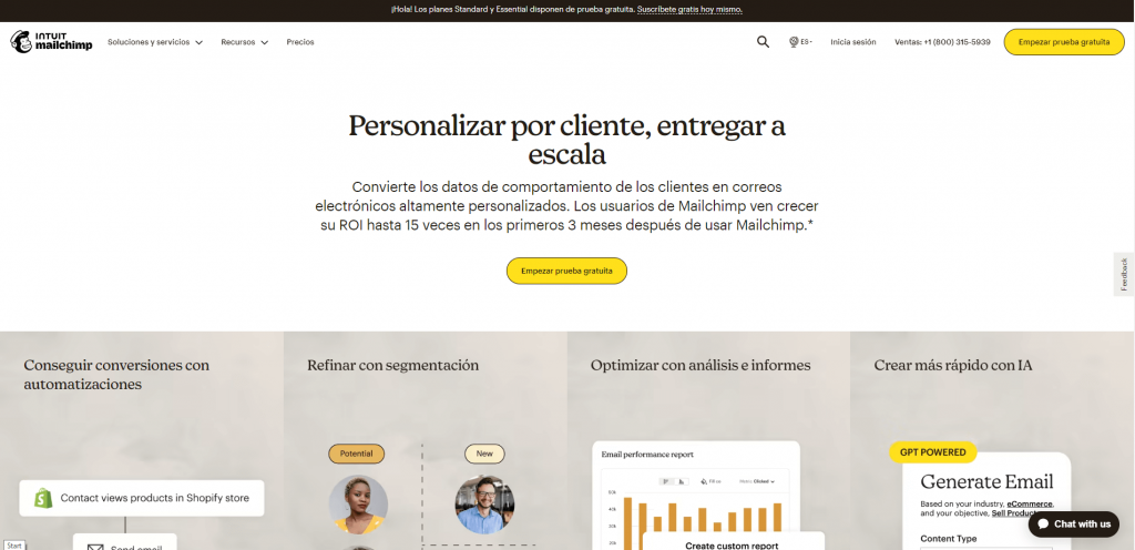 Mailchimp página principal