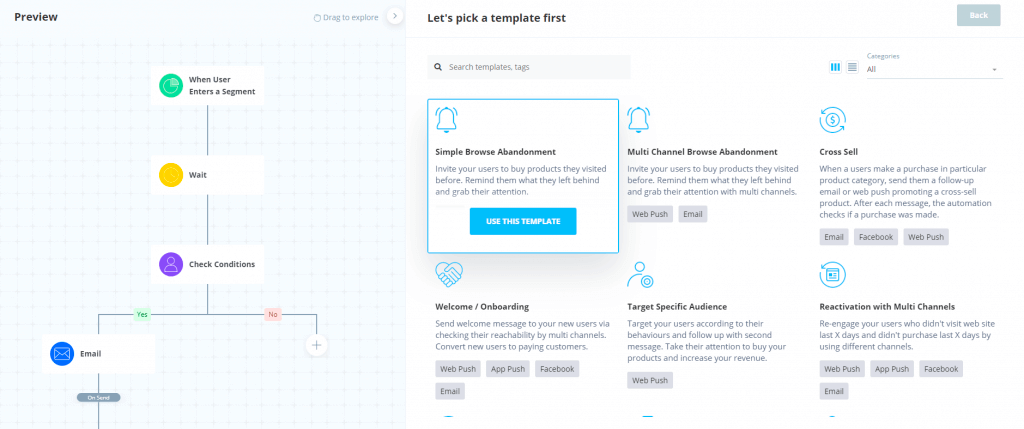 Insider offers a customer journey map builder with templates