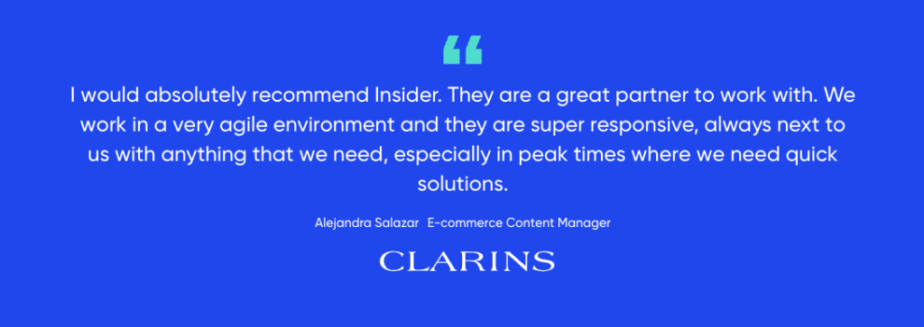 Clarins testimonial for Insider customer targeting capabilities