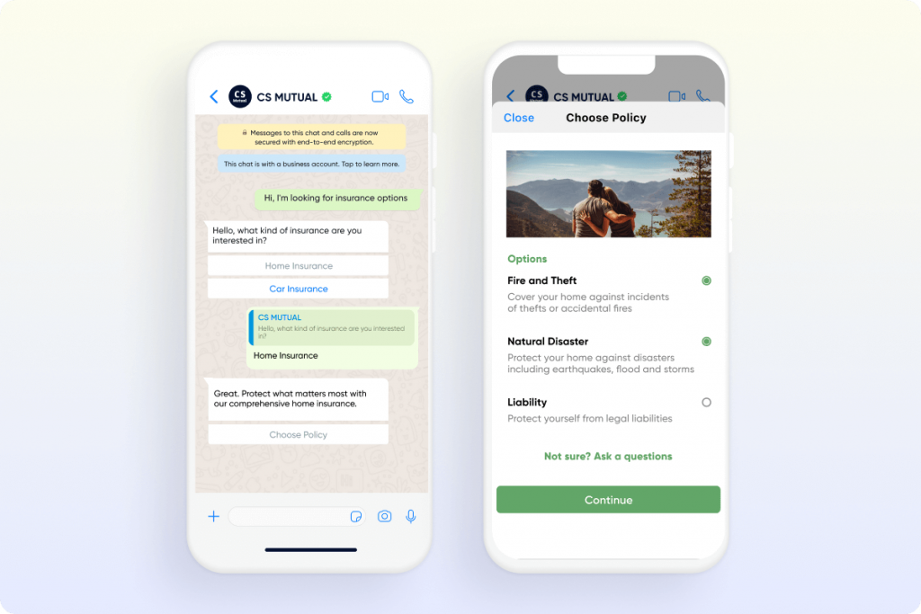 WhatsApp Flow for choosing home insurance
