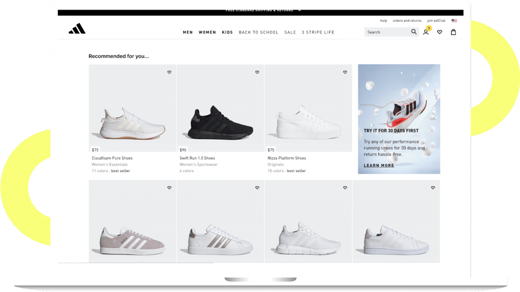 Example of Adidas using website personalization