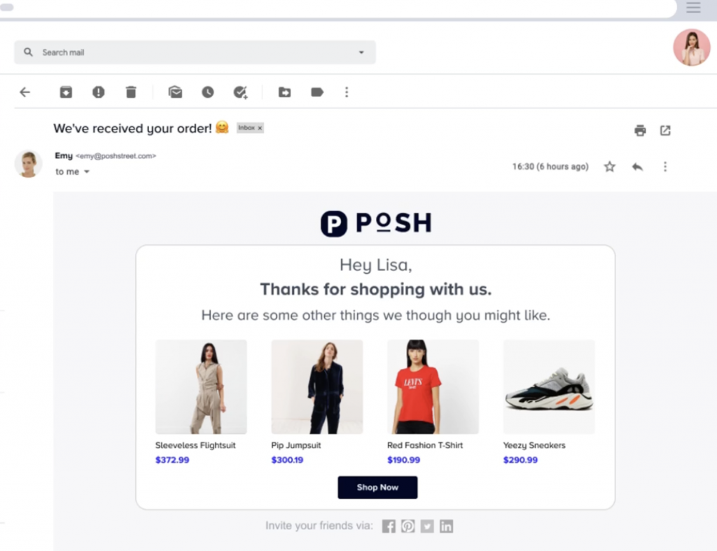 Send personalized product recommendations with email