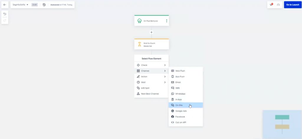 Drag-and-drop editor in the customer journey builder
