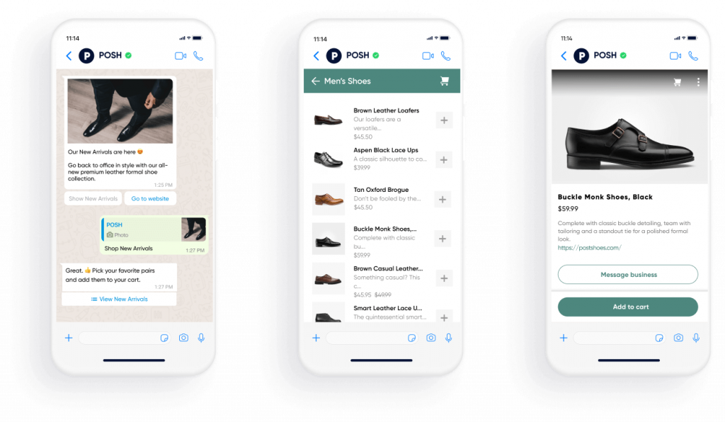 Insider - flux de commerce conversationnel WhatsApp sur les chaussures pour homme