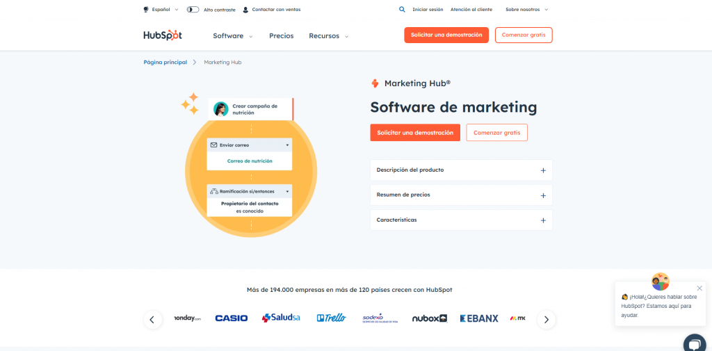 página principal de Hubspot