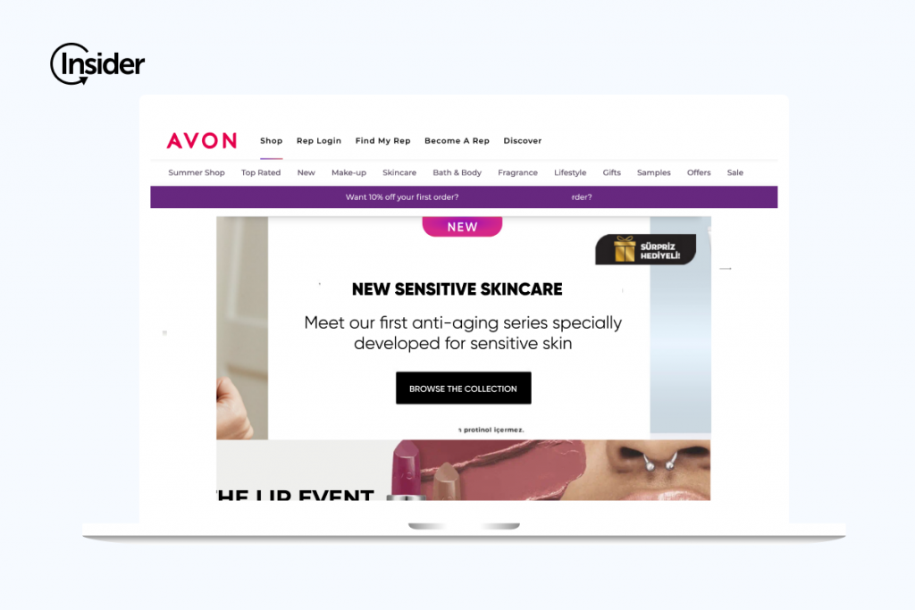Avon used Insider’s Web Suite to create a homepage banner highlighting popular products