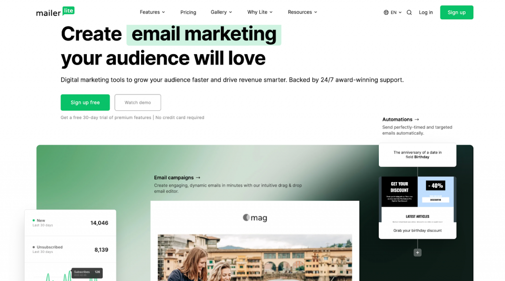 MailerLite homepage