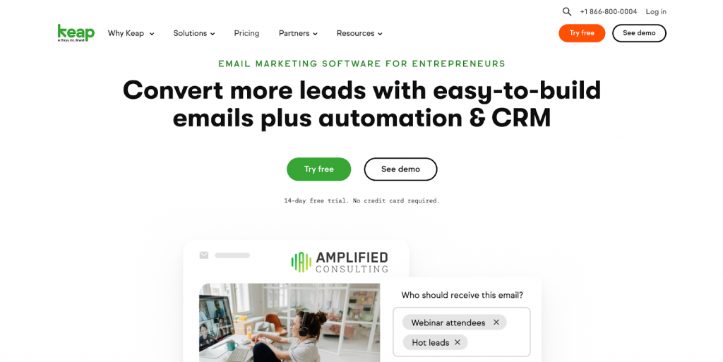 Keap homepage