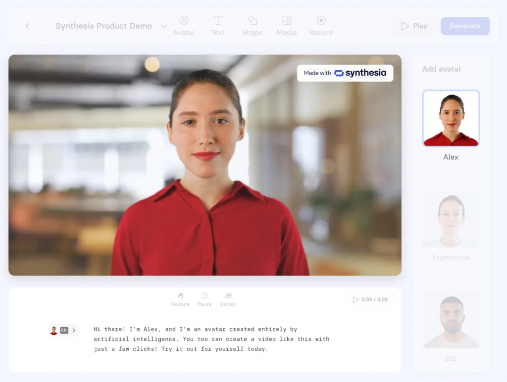 Synthesia to convert your text into videos
